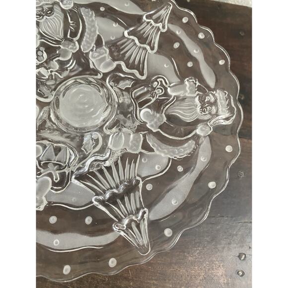 Vintage Crystal Christmas Cookie Plate Footed Plate Pedestal Plate Santa Plate - Picture 3 of 6